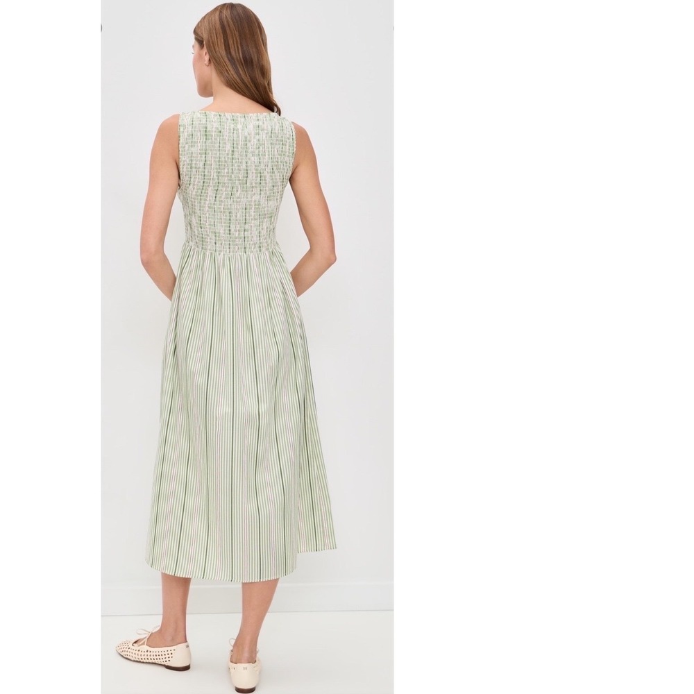 Hill House The Cosima Nap Dress Green White Striped Smocked Midi 3X - Picture 4 of 11
